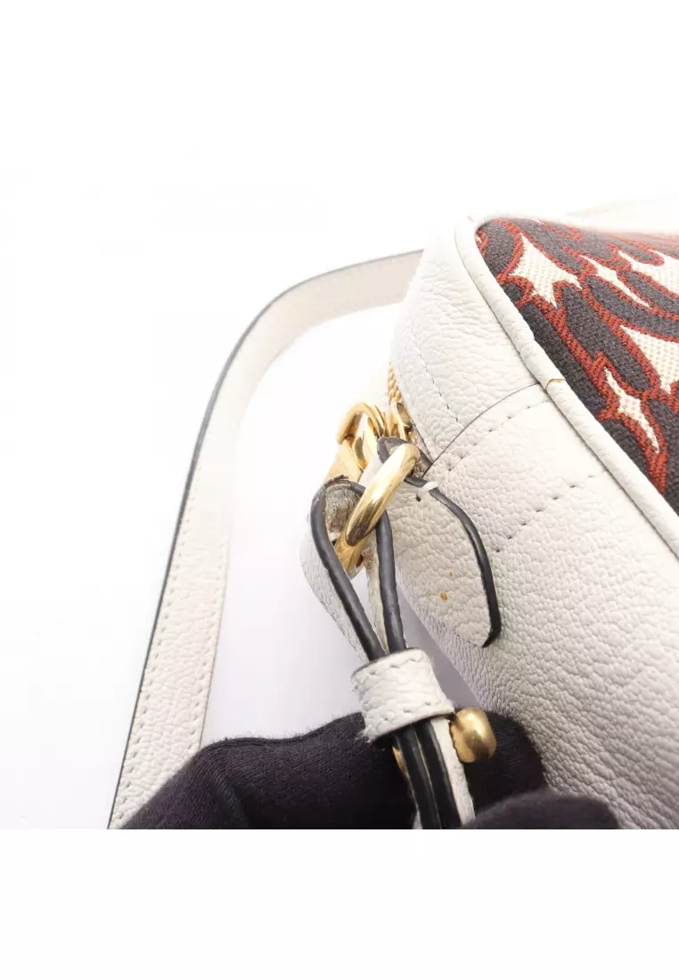 Pre-Loved MIU MIU logo jacquard Shoulder bag canvas leather off white black Brown