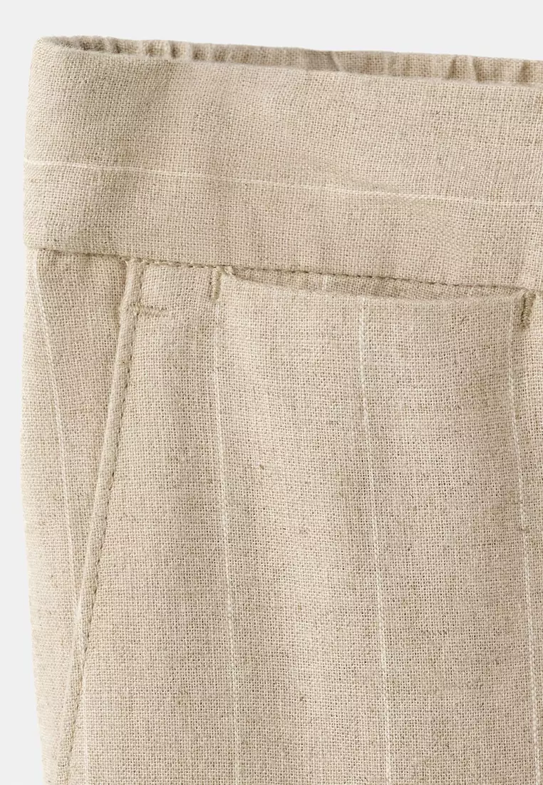 修身剪裁間條長褲