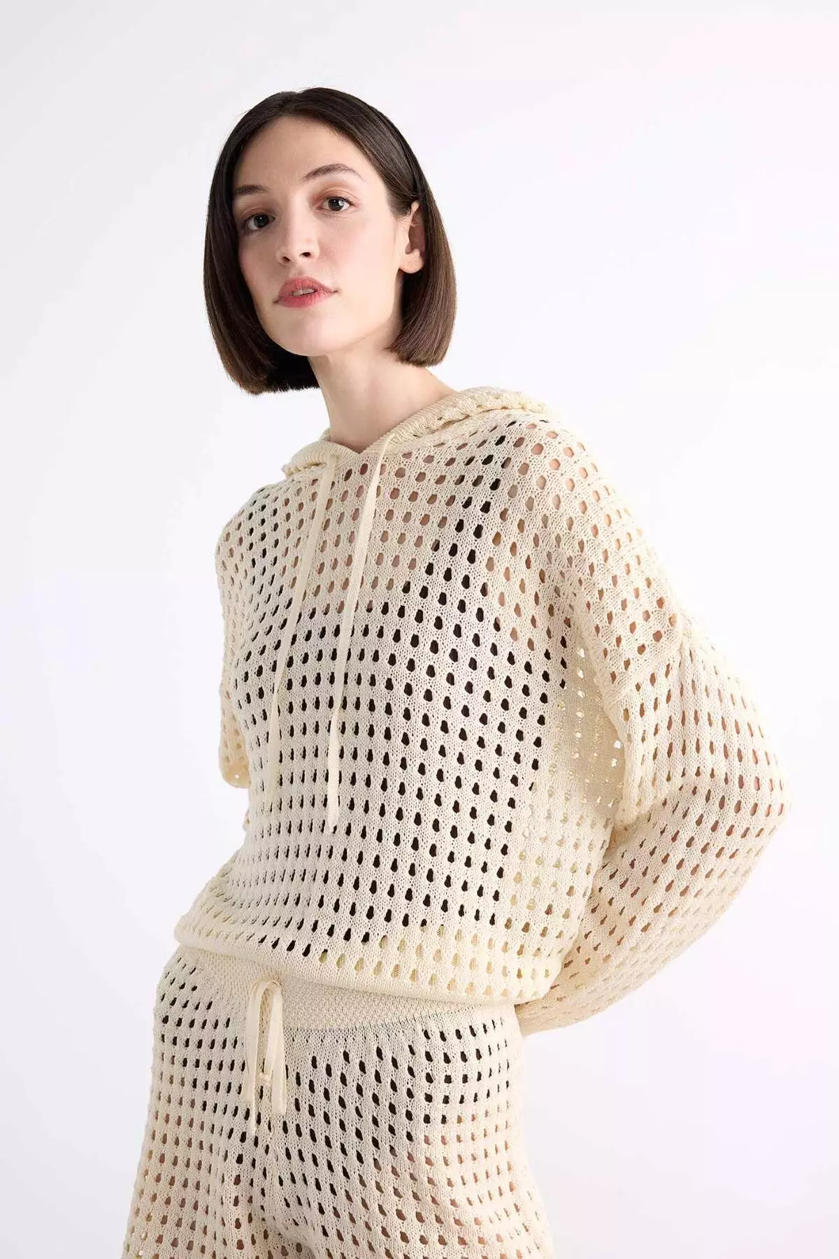 Hooded Crochet Long Sleeve Beach Top F7462Ax25Hs
