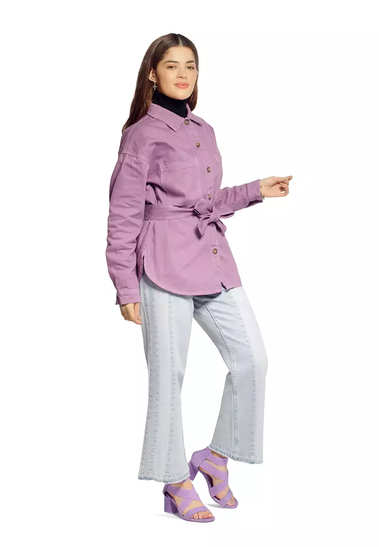 Lilac Tie Up Detail Twill Shacket