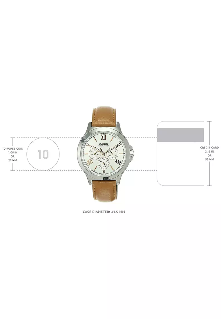 Casio - Jam Tangan Pria - Silver - Brown Leather Strap - MTP-V300L-7A2UDF