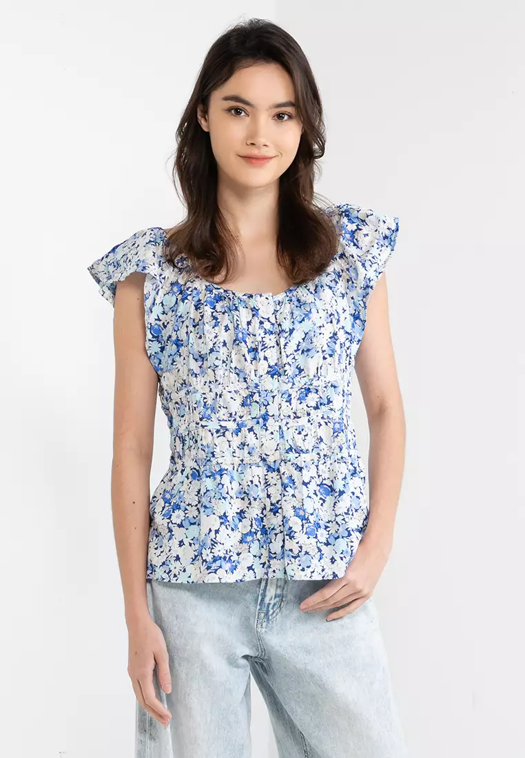 Buy Floral Print Broderie Tiered Cami Top - 22, Tops