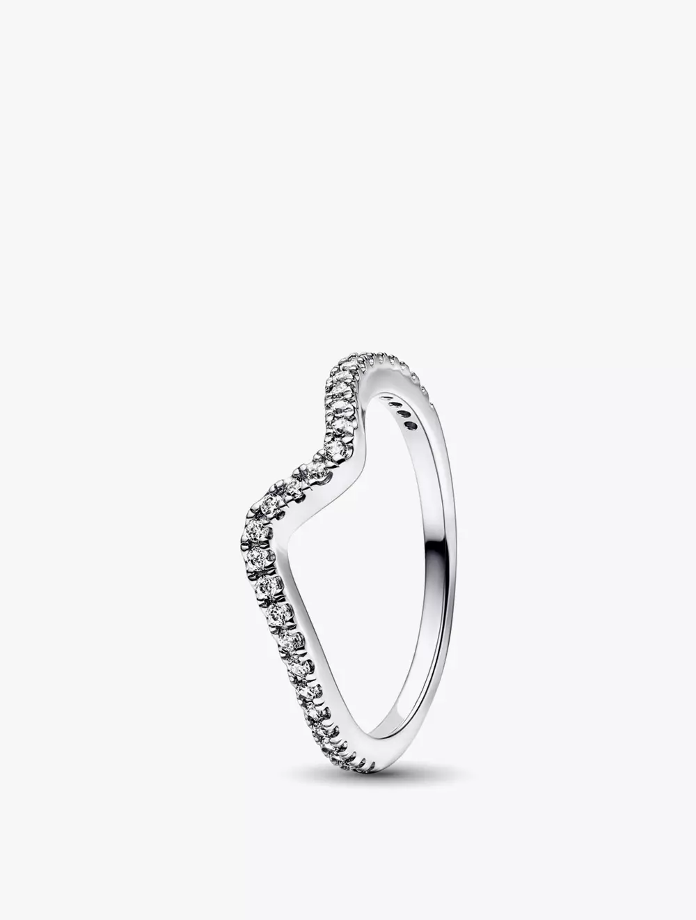 Wave sterling silver ring with clear cubic zirconia