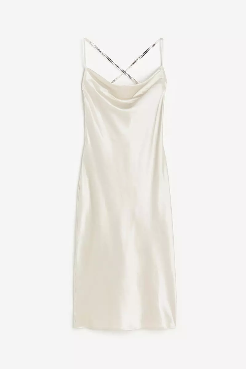 Rhinestone-embellished satin slip dress