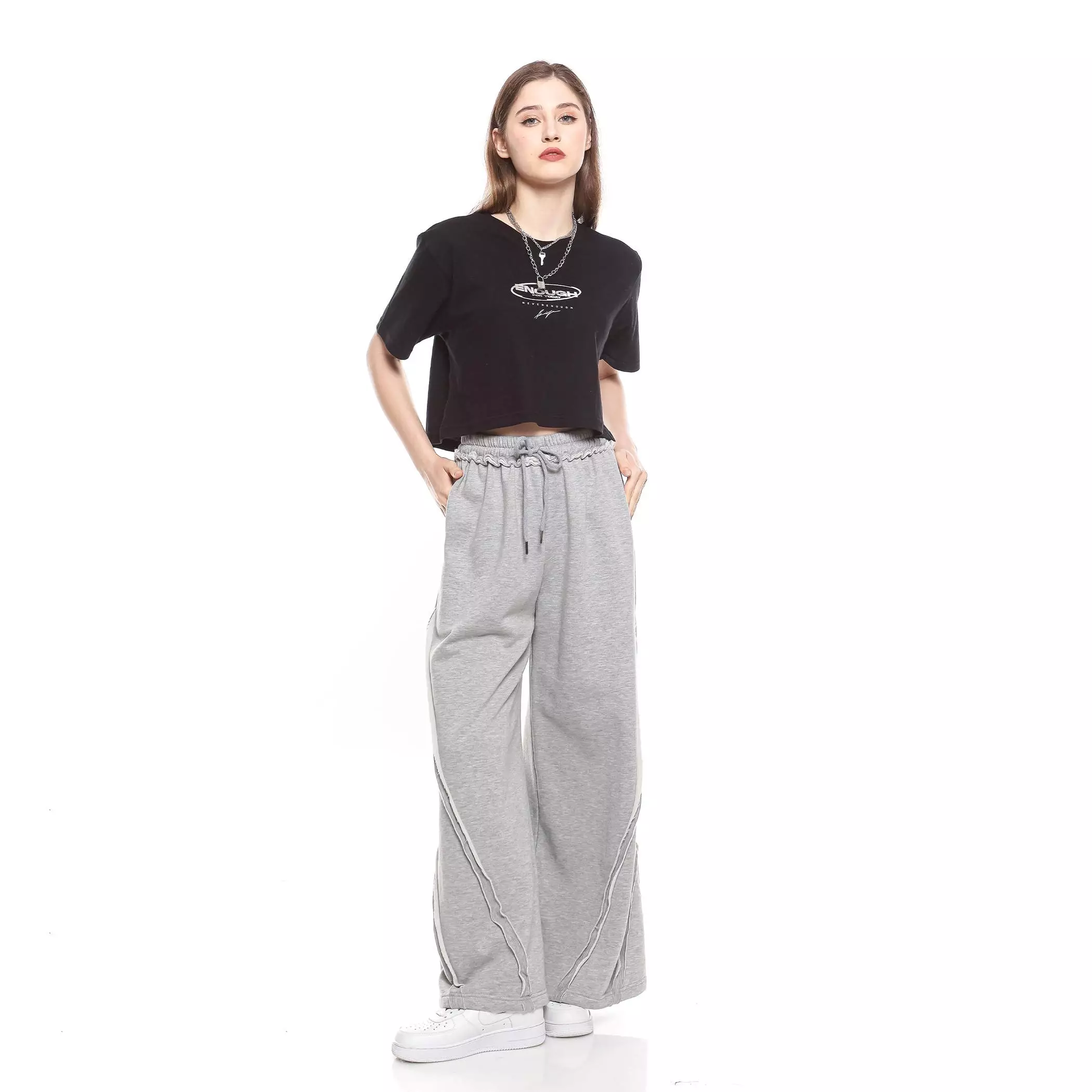 Enough For Today – Kaos Crop Oversize Wanita Hitam Y2K Silverykuiy | T-Shirt Foil Silver Cotton Combed 30s