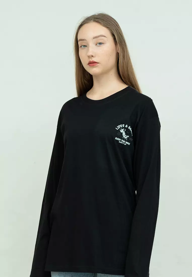 Kaos cotton combed lengan panjang wanita hitam houseofcuff lifes beach