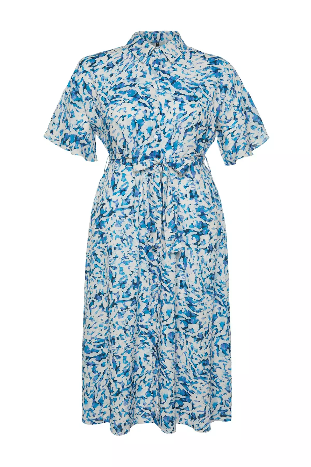 White-Blue Shally Woven Plus Size Dress