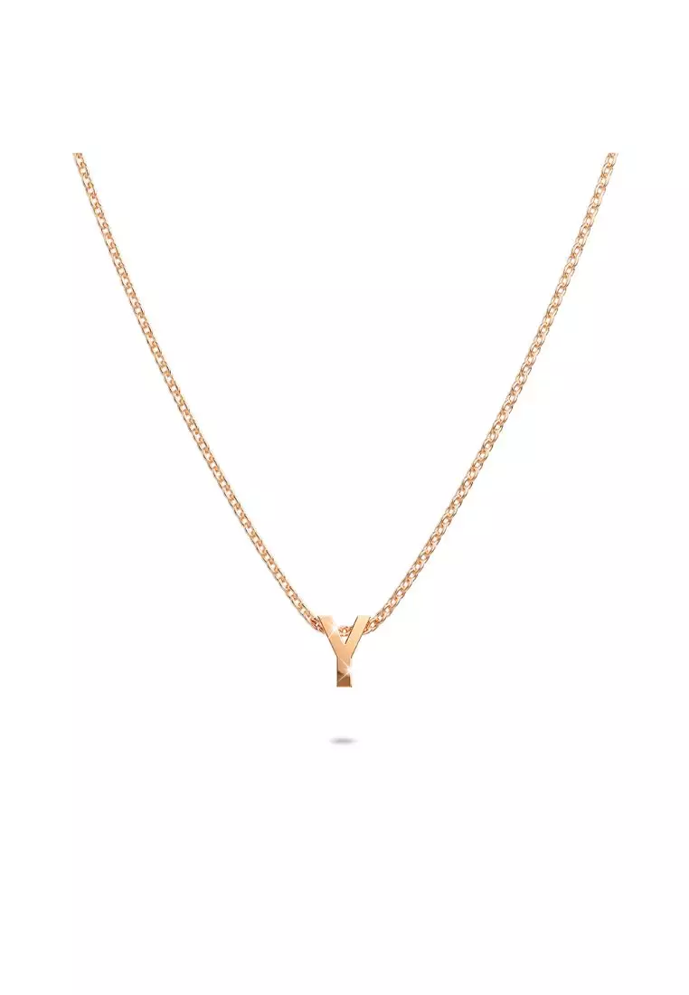 Initials Brick Alphabet Letter Necklace Rose Gold Layered Steel Jewellery - Y