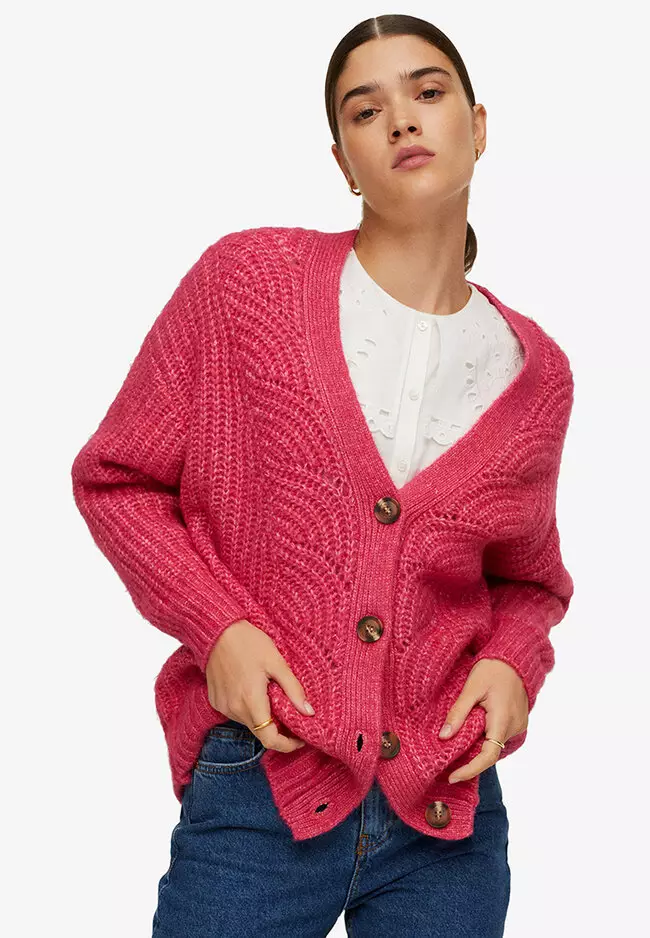 Pink Mango Ladies Knitwear Womens Sweaters Mango Pink Cardigan
