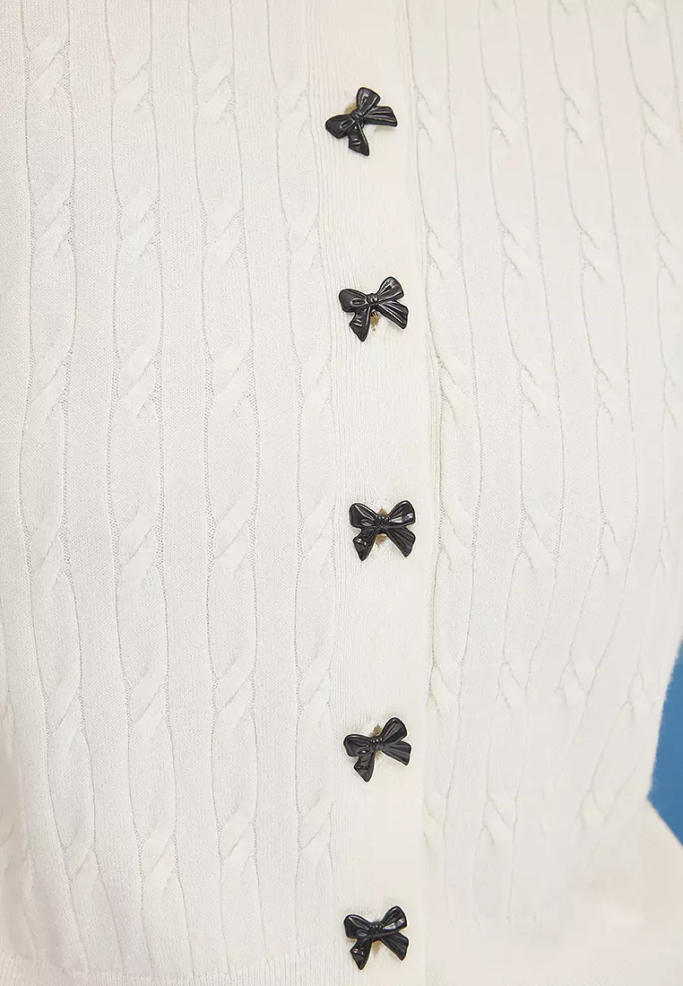 Braided Ribbon Buttons Knitwear Cardigan