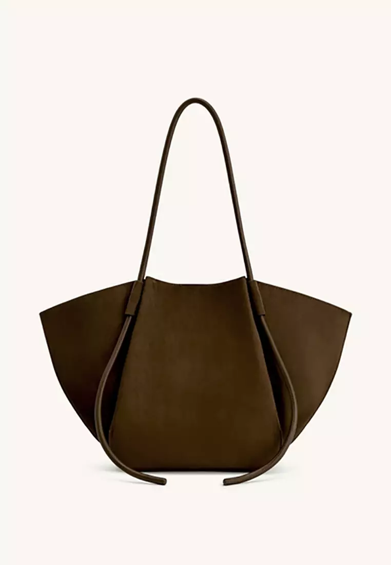 Nala Faux Suede Wide Tote Bag - Mocha Brown