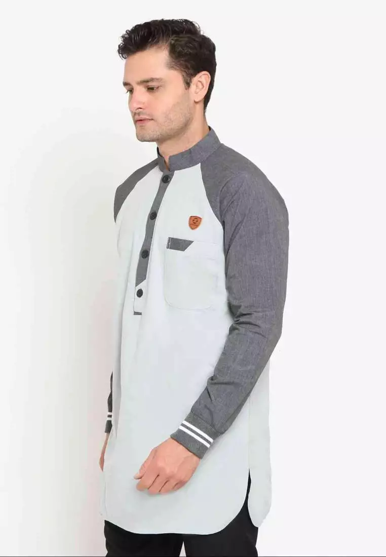 Zayidan Baju Koko Gamis Muslim Pria - Bariq Ribs Silver