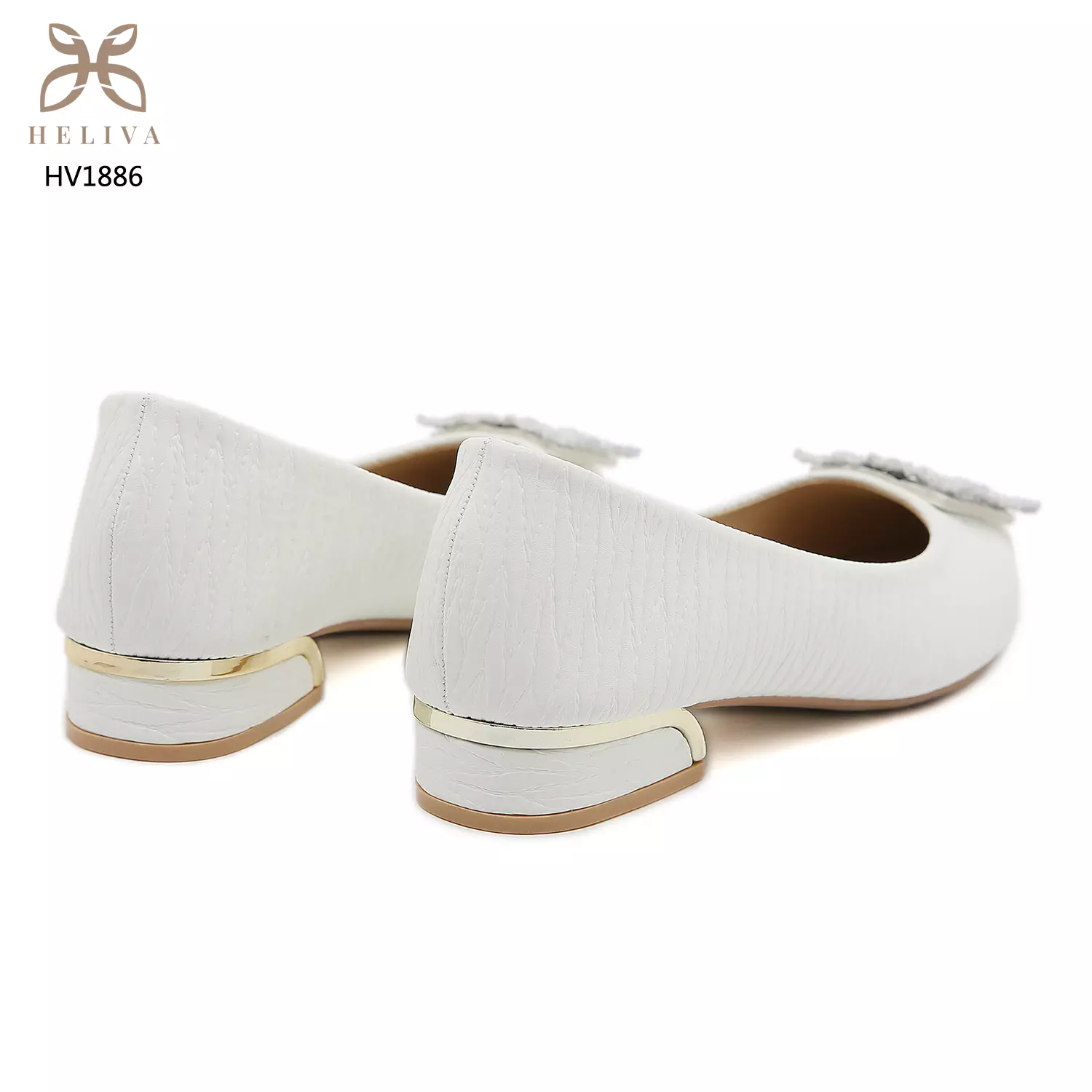 Heliva Sarah Women Shoes Heel chunky Wood Grain Pattern Frame Flower Sol 2.5cm HV1886