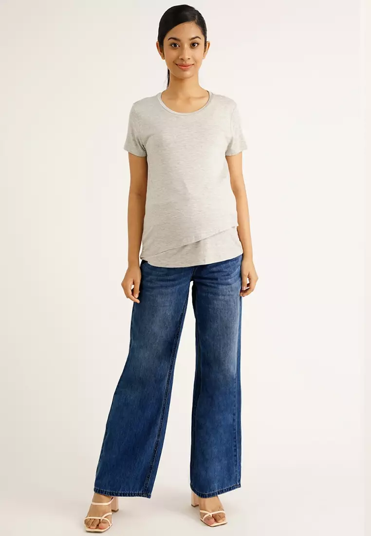 Blue Maternity Full Panel Wide Leg Jeans