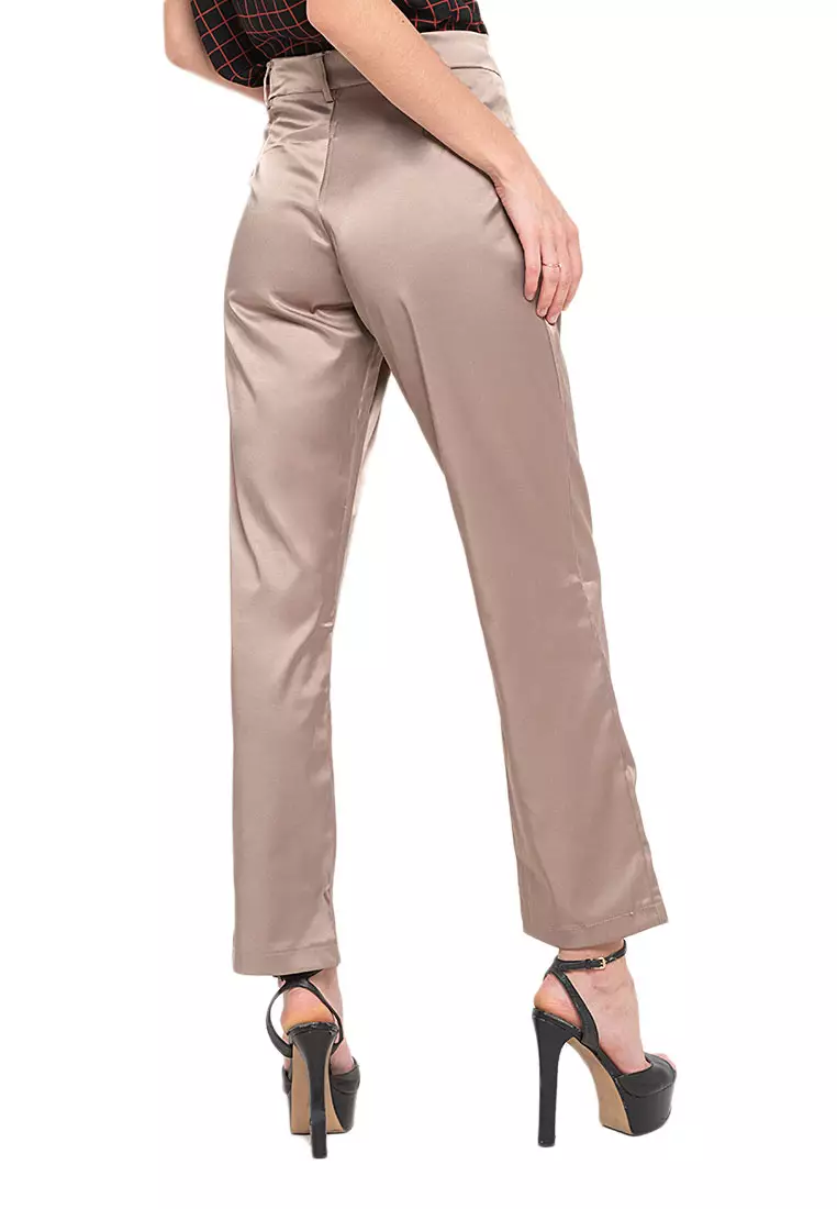 Jane Celana Kerja Trousers Motif Solid Bawahan Wanita Regular Fit - Cream