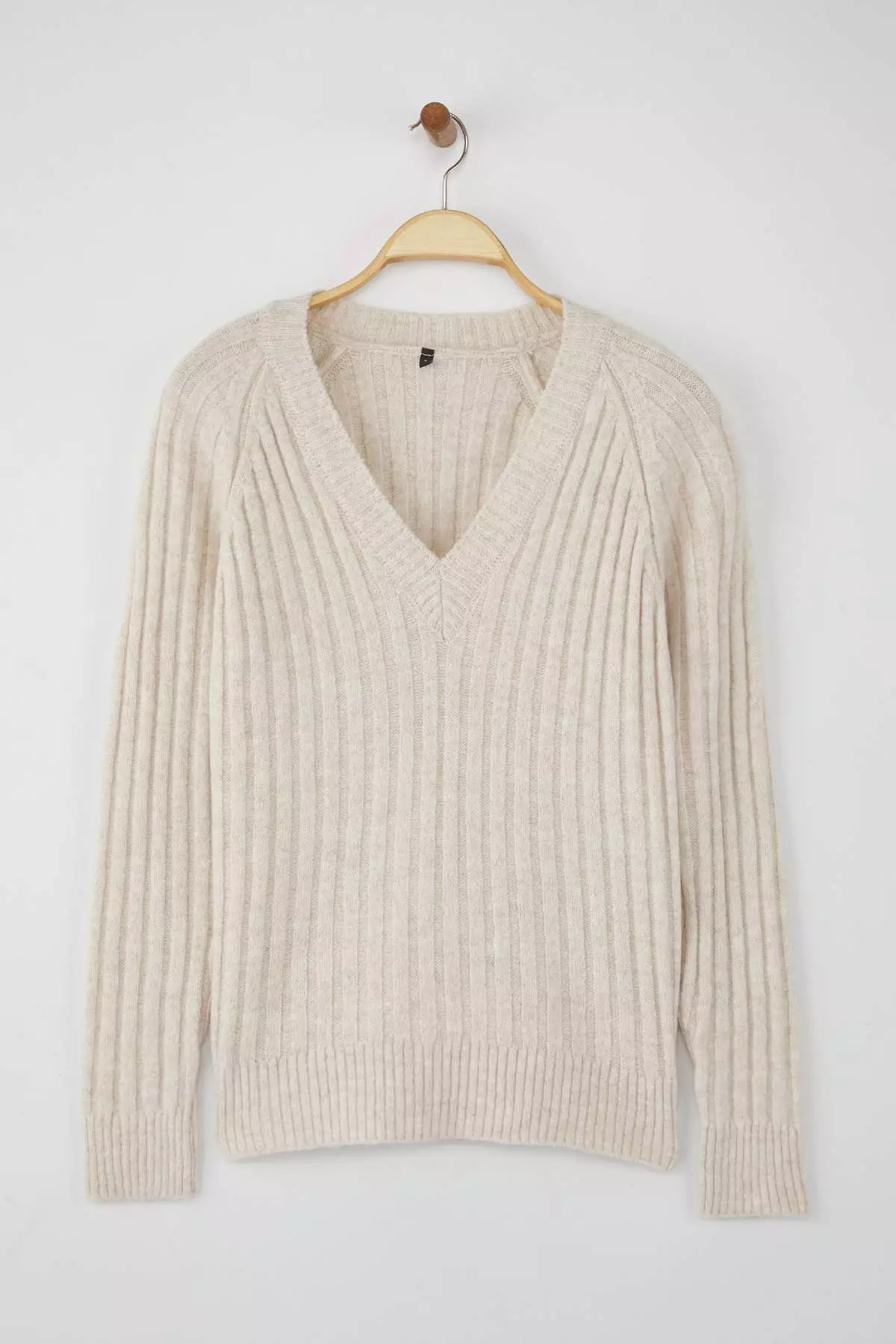 Wardrobe Essentials Stone Soft Textured Ribbed Knit Sweater