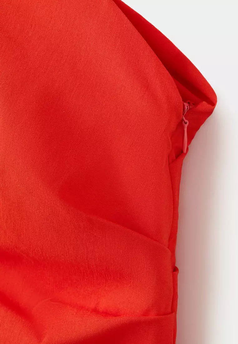 Asymmetric Neckline Dress With Draped Detail