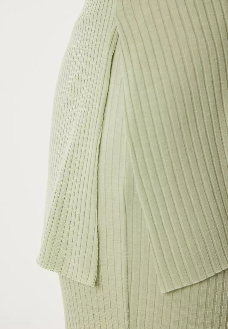 Comfortable Ribbed Knitted Blouse Trousers Set