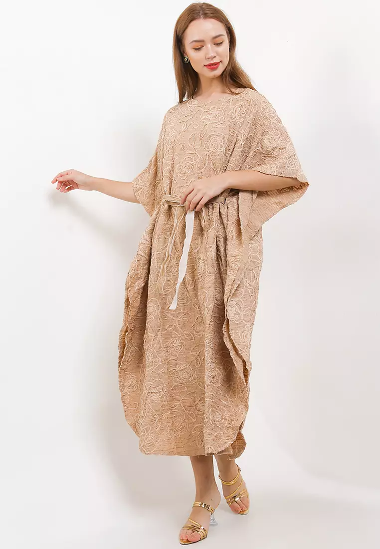 Sequined Rossette Kaftan With Velvet Belt