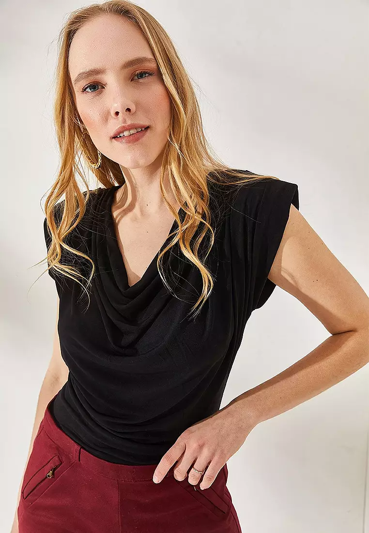 Cowl Neck Ruched Top