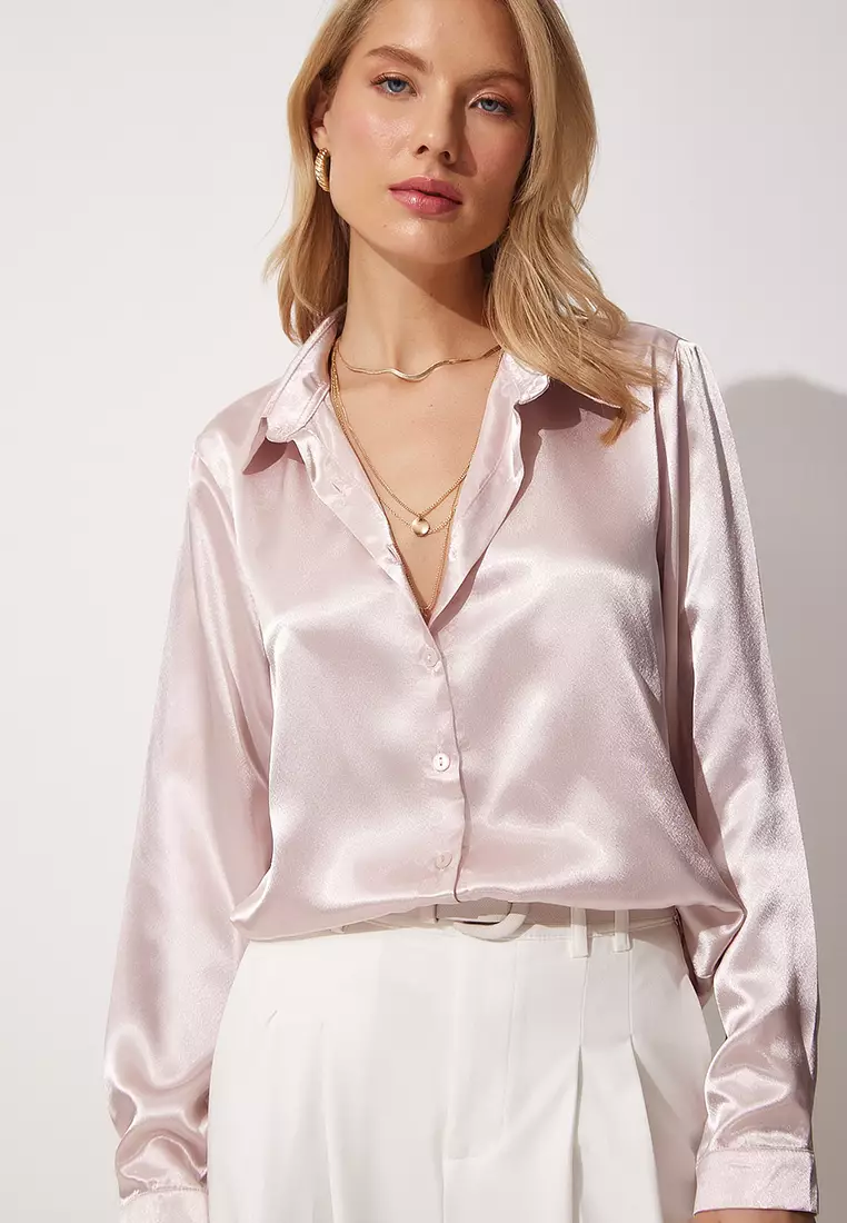 Lightly Draped Satin Surface Shirt