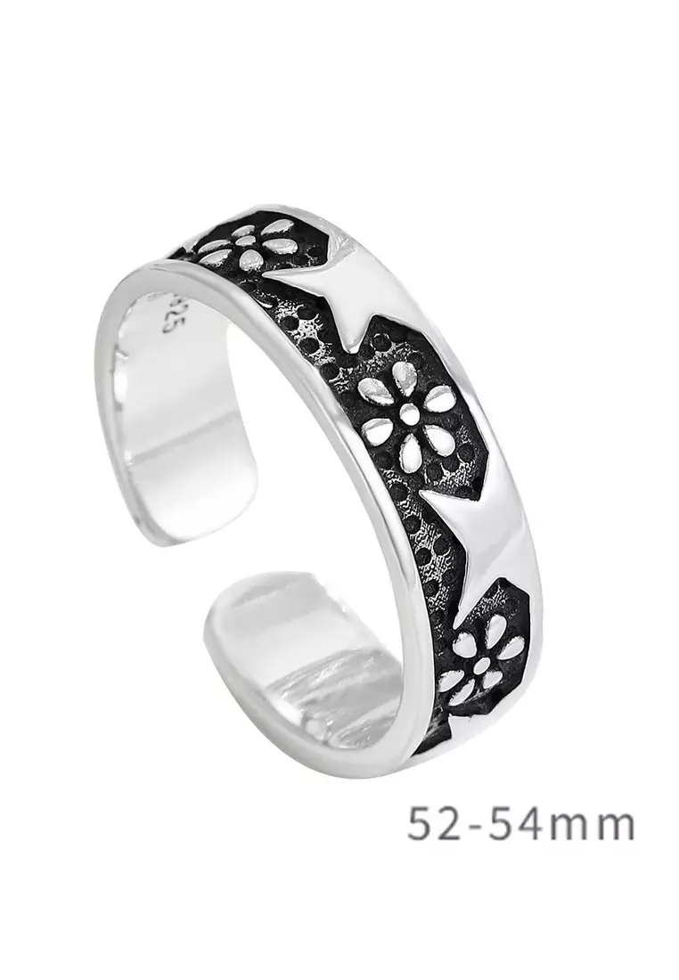 LDR24320 S925 Silver Vintage Daisy Flower Open Ring