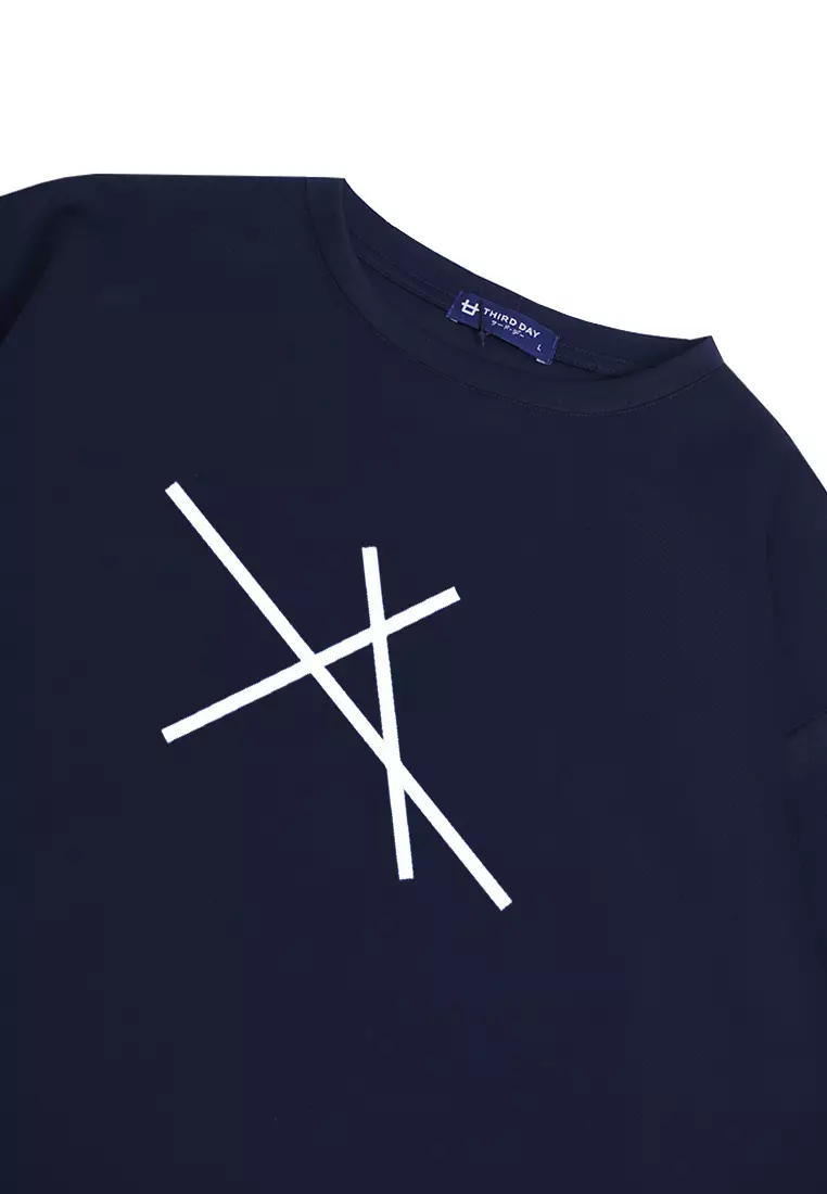 MTM82 kaos oversize tebal scuba garis-garis navy