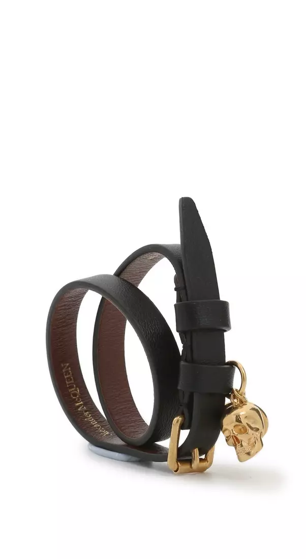 Leather Double Wrap Skull Bracelet