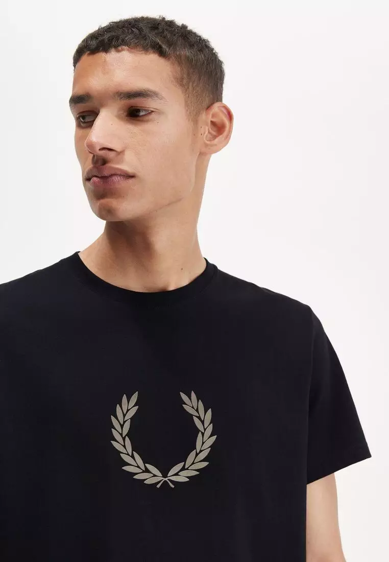 Buy Fred Perry Fred Perry M Flocked Laurel Wreath Graphic T Shirt Black Online