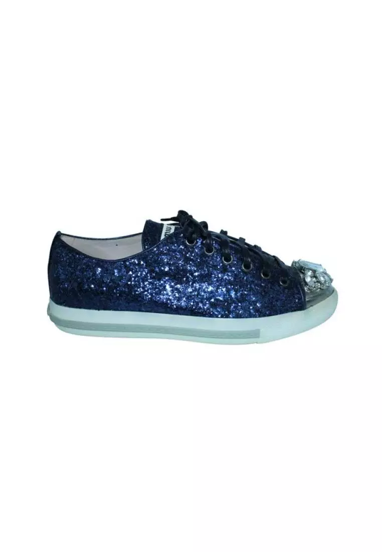 Buy MIU MIU Pre Loved MIU MIU Glitter Sneakers with Embellishments