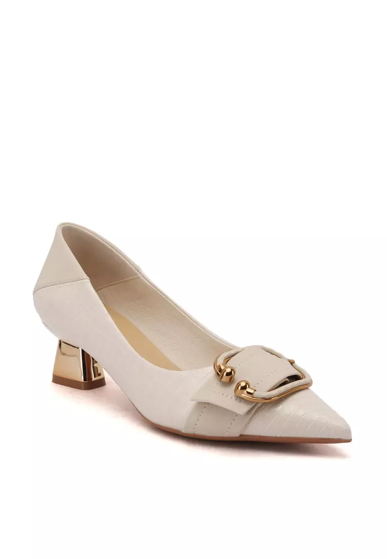 5CM Pointy Square Buckle Textured Pumps XJ568-2
