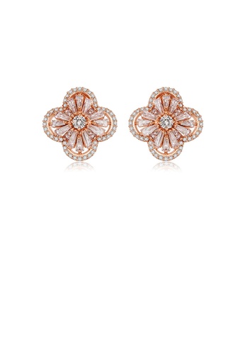 Glamorousky white Fashion Simple Plated Rose Gold Four-leafed Clover Stud Earrings with Cubic Zirconia FDE9AAC9F4AE26GS_1