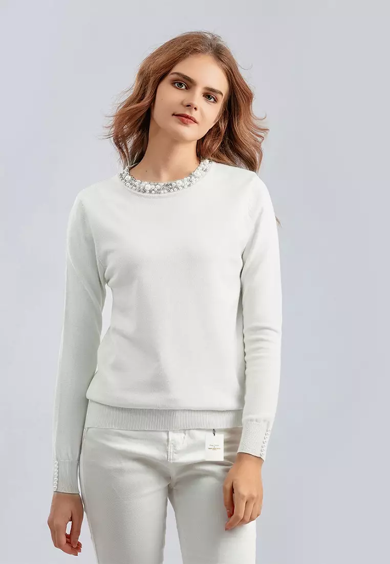 White 2025 beaded sweater