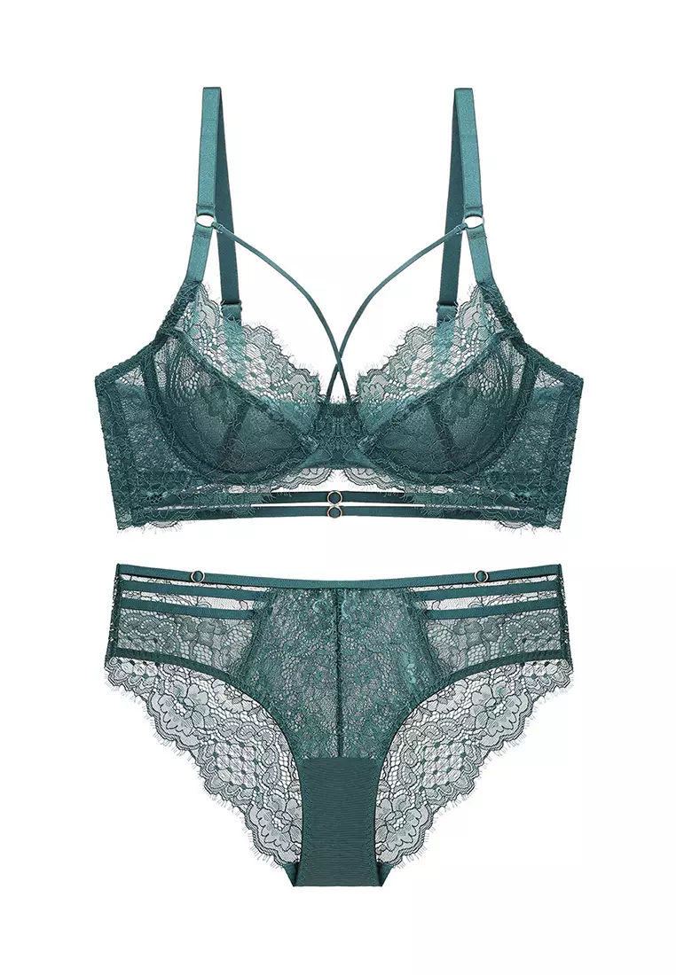 Buy ZITIQUE Lace Lingerie Set (Bra And Panty) - Green 2024 Online