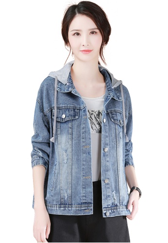 buy a in girls patterned printed denim jacket cap detachable online zalora malaysia patterned printed denim jacket cap detachable