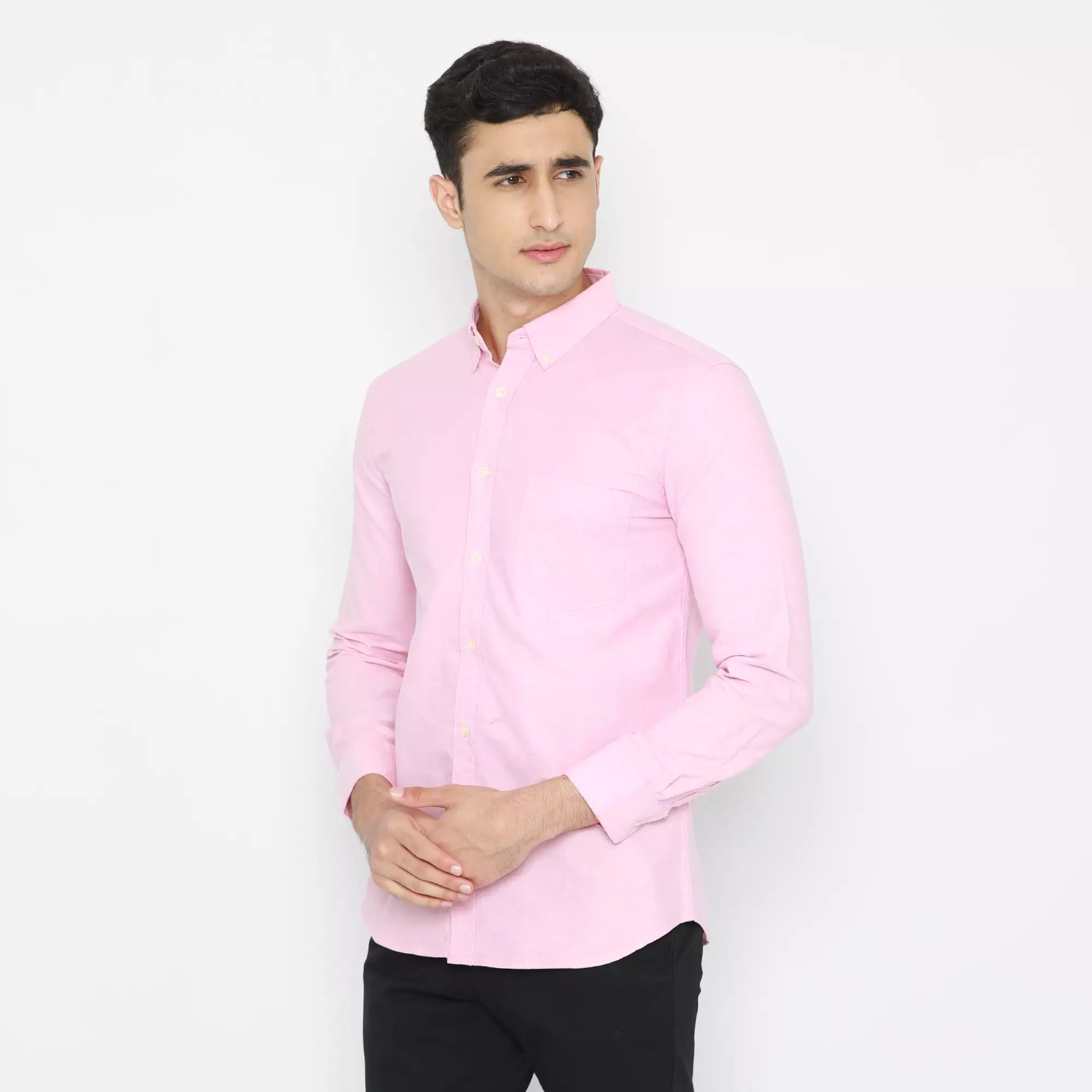 Platini Kemeja Pria Polos Lengan Panjang Katun Oxford Pink 66204