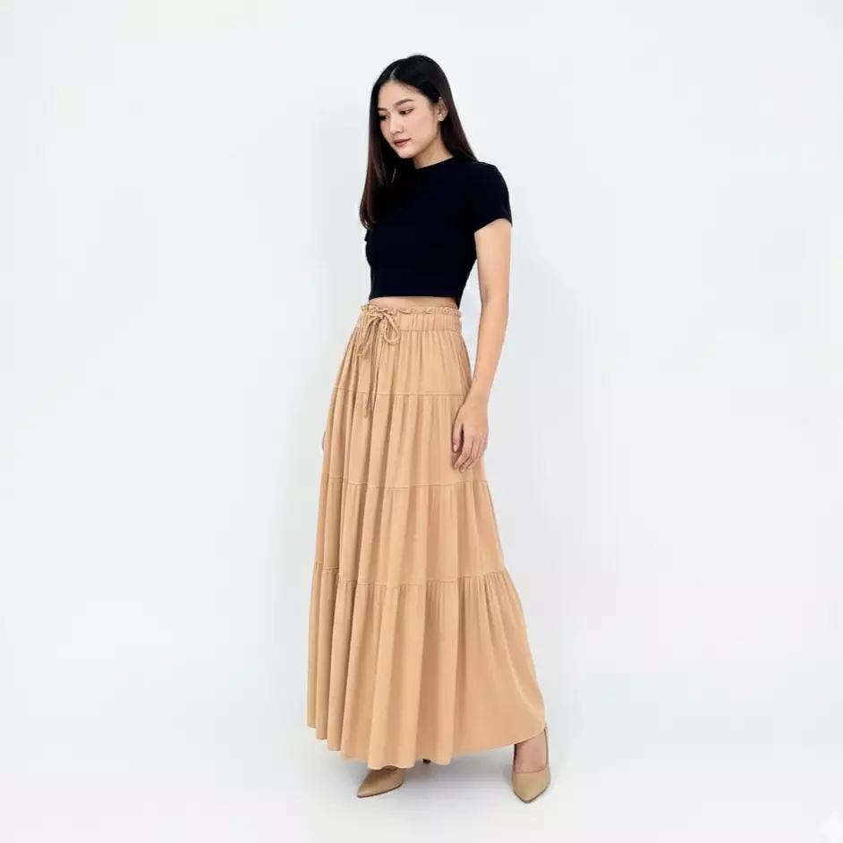 Alika Flare Skirt - Rok Katun Polos Panjang Wanita COKLAT