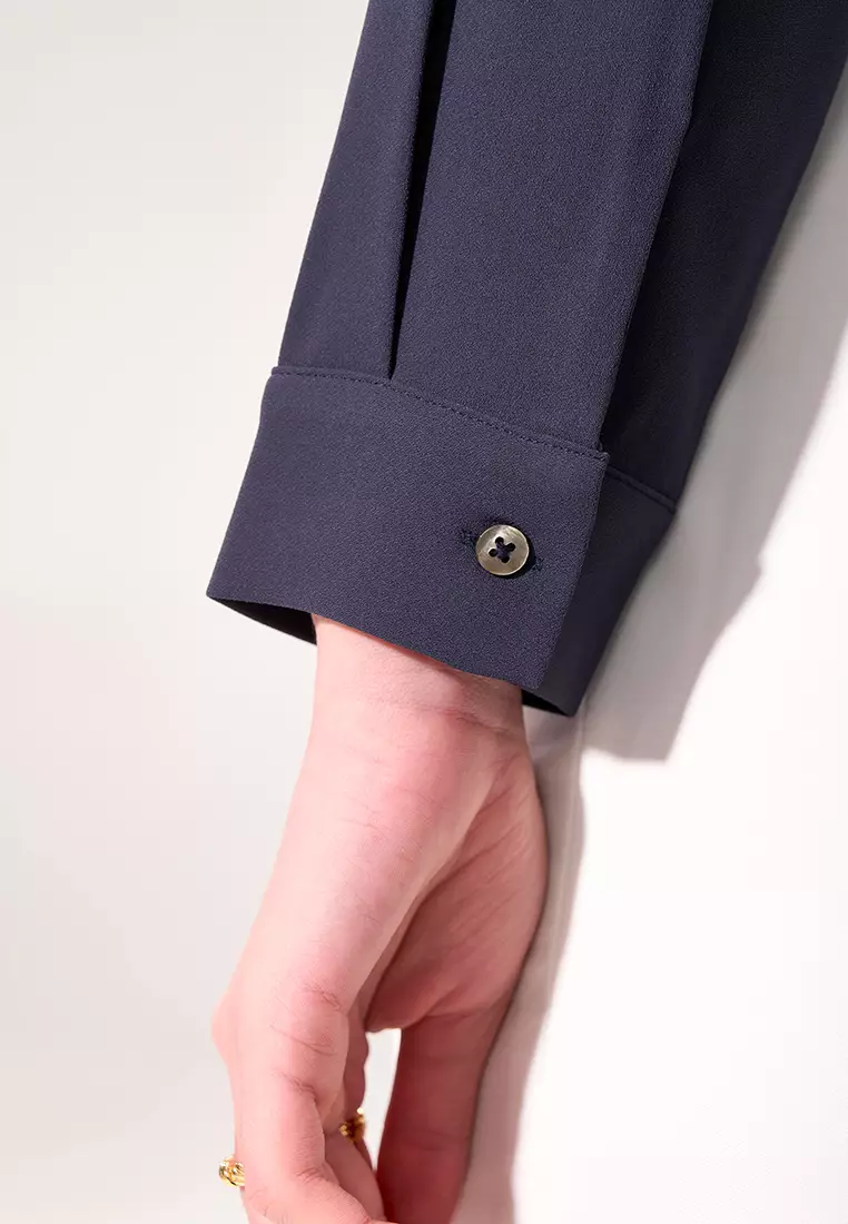 Dark Grey Stand Collar Tie Long Sleeve Top