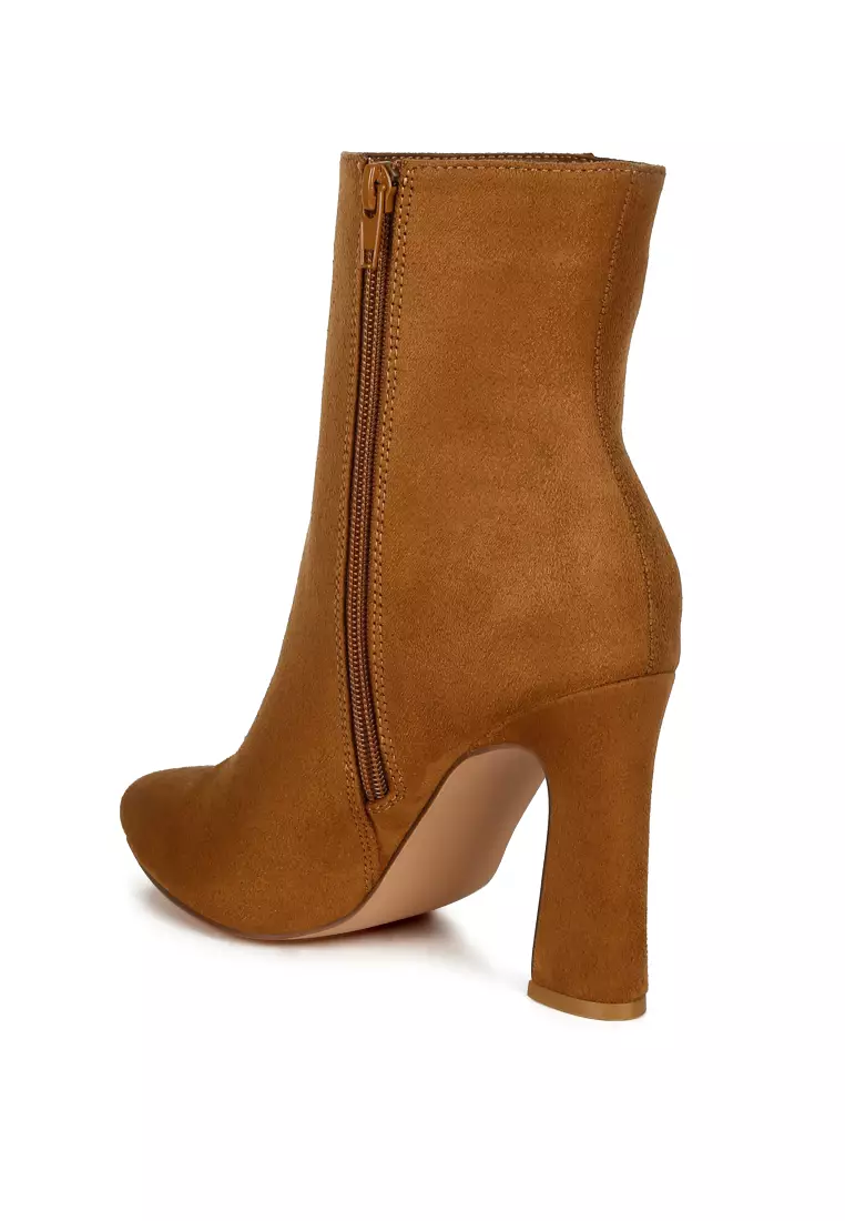 Block Heeled Ankle Boots in Tan