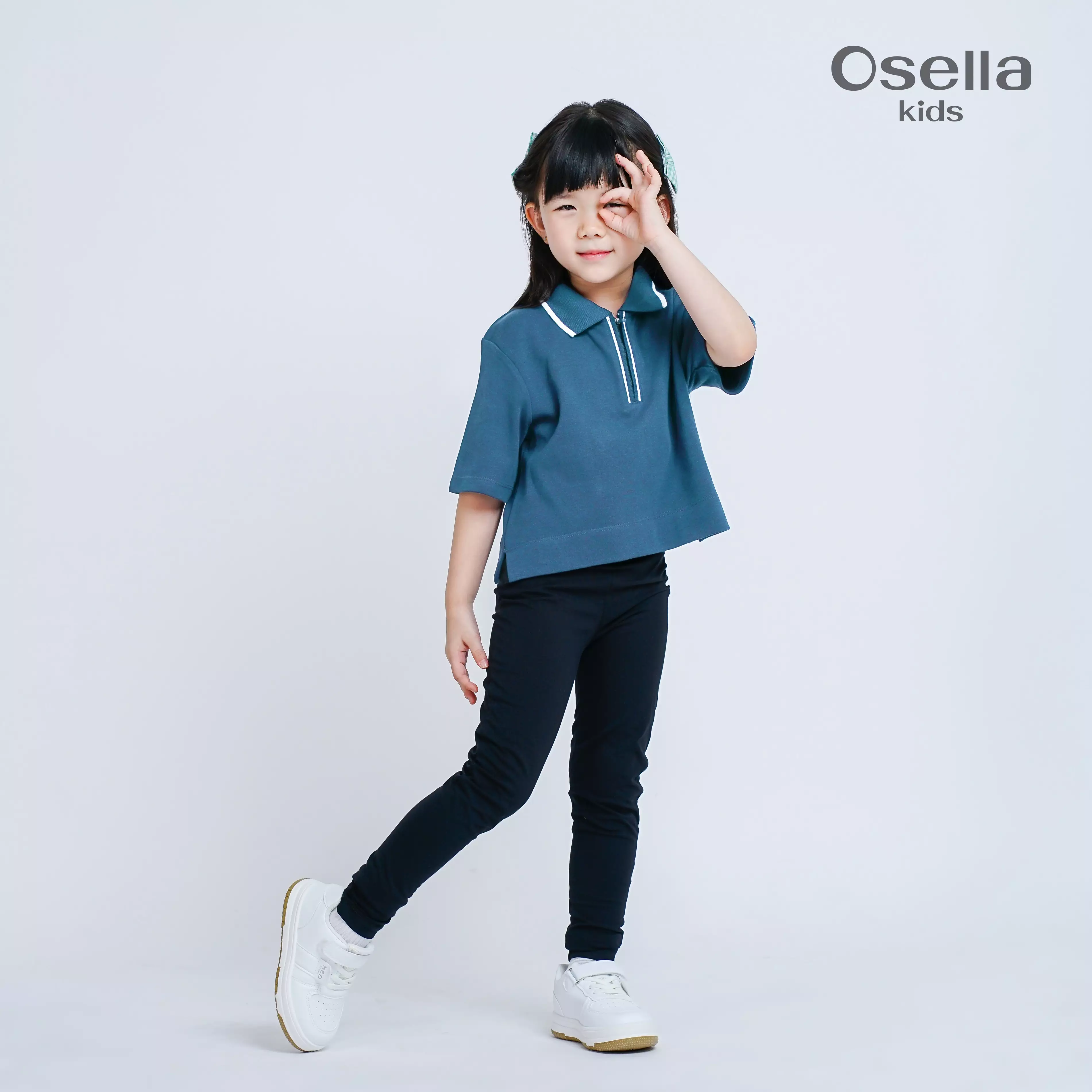 Osella Bluish Blossom Polo Top 2321500136 | Atasan Polo Lengan Pendek Anak Perempuan