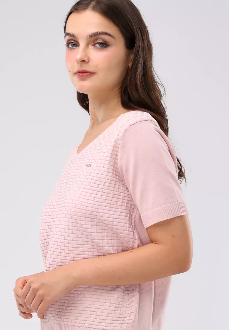 Textured Knitted Short Sleeves Blouse