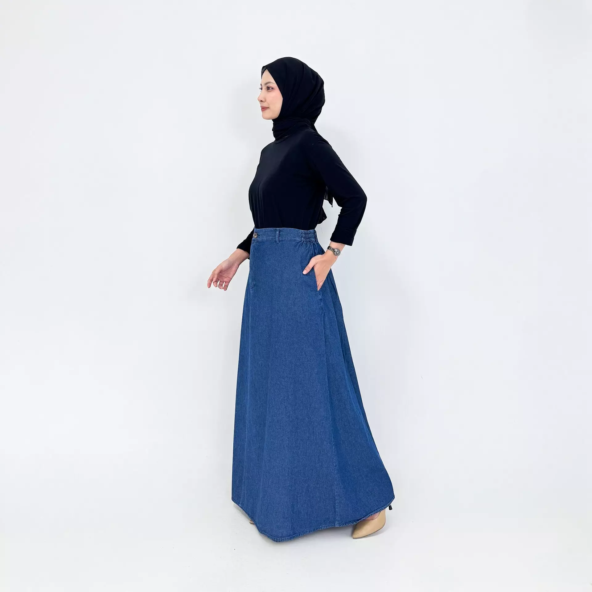 Rok Panjang Wanita - Salsabila Denim Flare Skirt