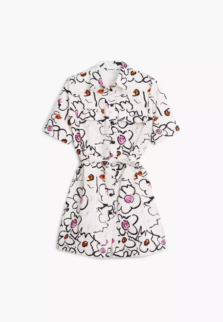 Desigual Woman Dress with drawn flowers.