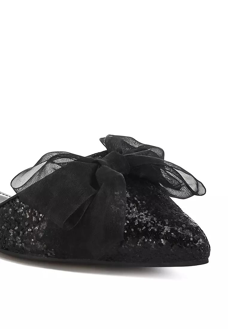 Sandal Datar Glitter Berdetail Pita Tipis Warna Hitam