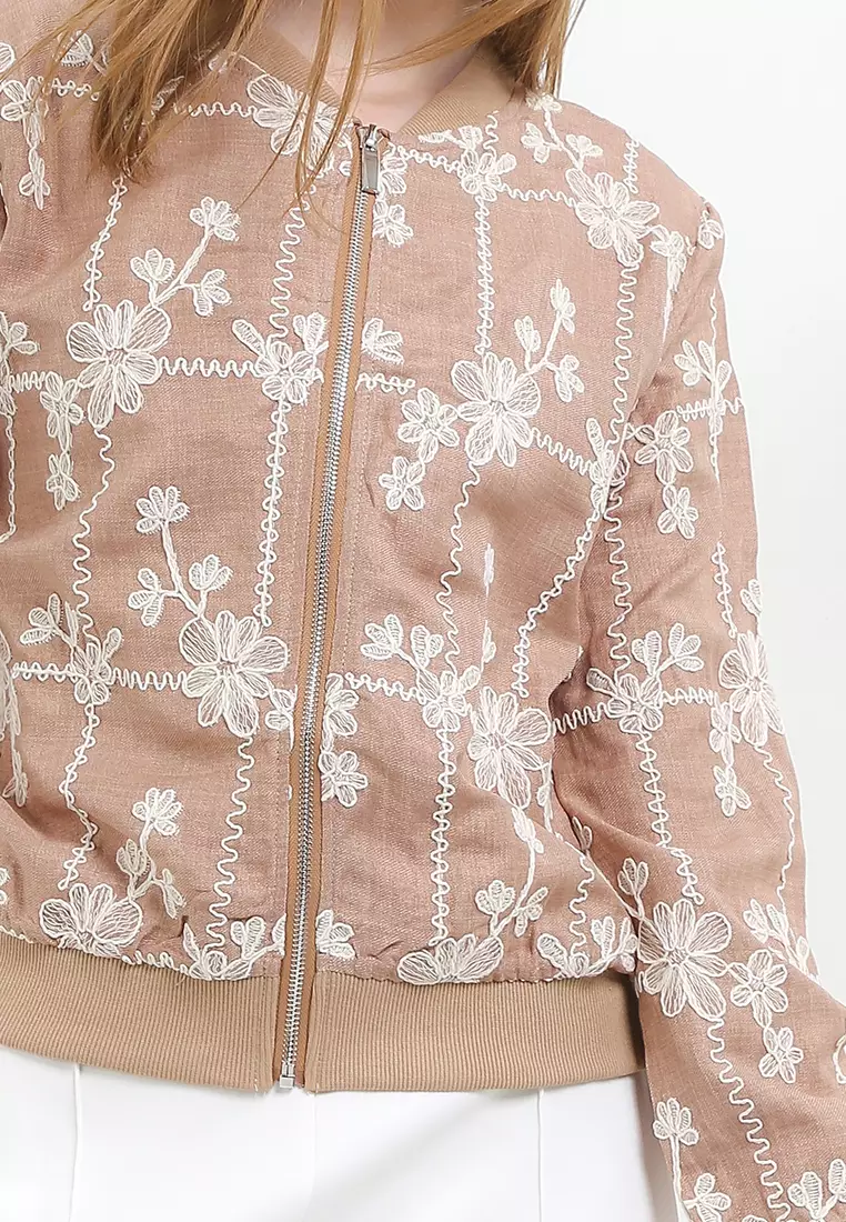 Flo Emb Rib Denim Bomber Jacket