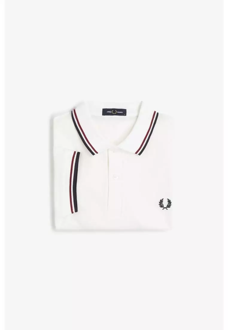 Fred Perry M3600 Twin Tipped Fred Perry Shirt (Snow White / Burnt Red / Navy)