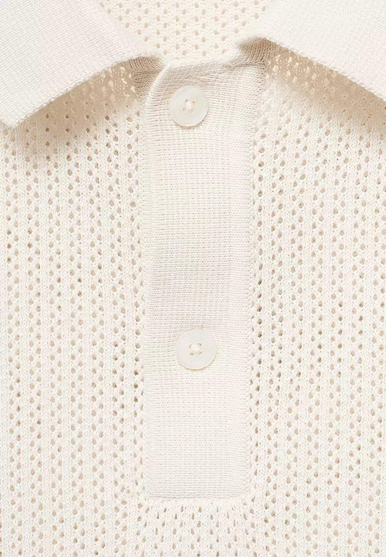 Openwork Knitted Cotton Polo Shirt