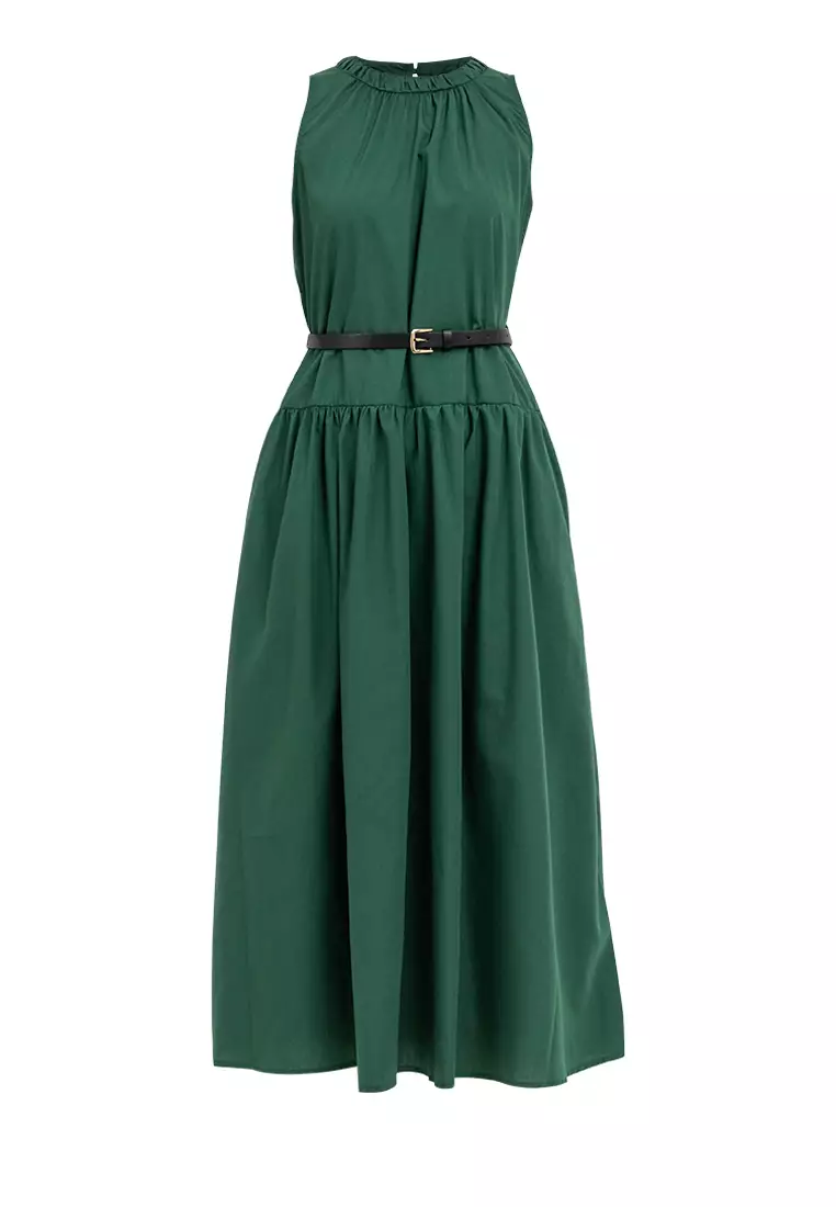 Cherino Shirred Neckline Belted Dress