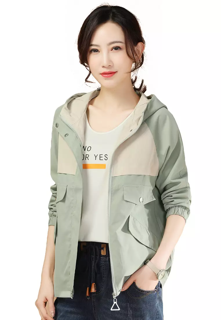 Collarless hooded color block hotsell longline cardigan