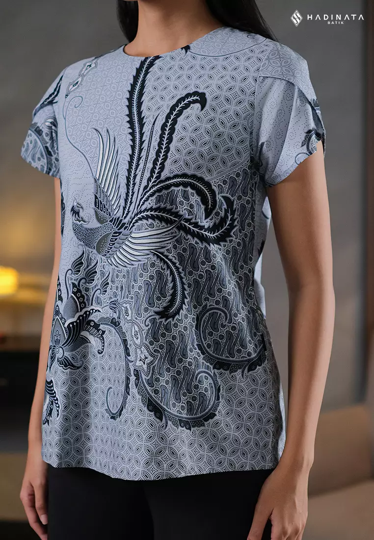 Hadinata Batik Wanita Superfine Blouse Pendek Mahija Grey